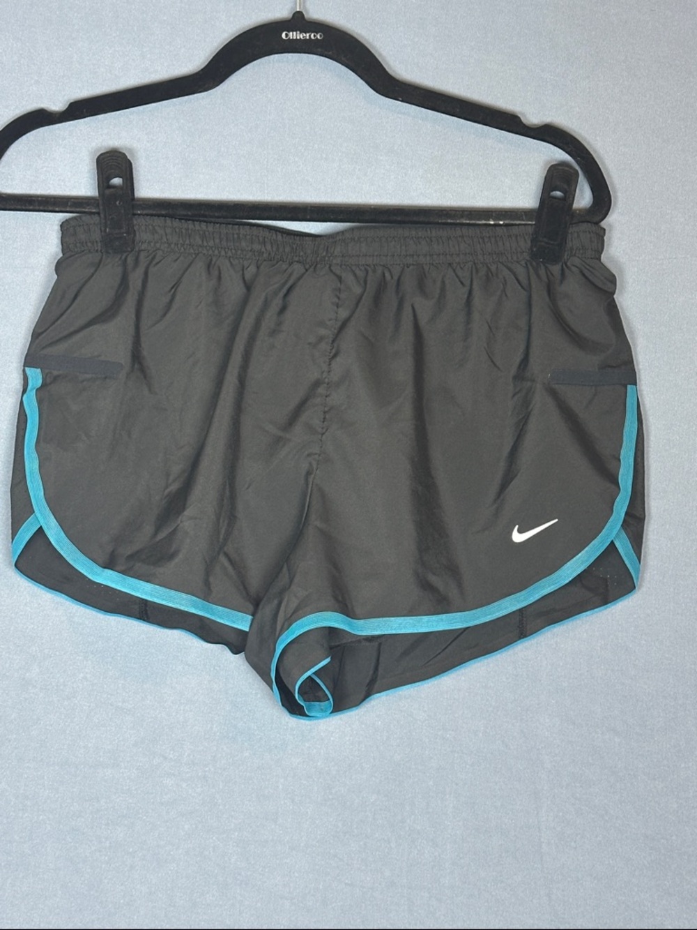 Nike Dri Fit Running Shorts Womens Medium Black Teal Athletic Gym Shorts
